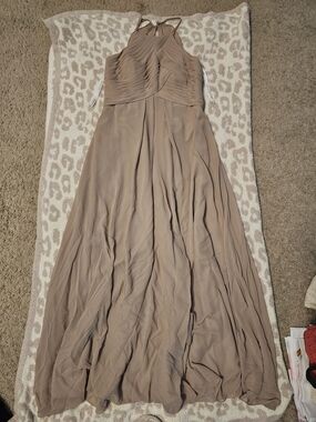 Azazie Taupe Halter Maxi Formal Dress